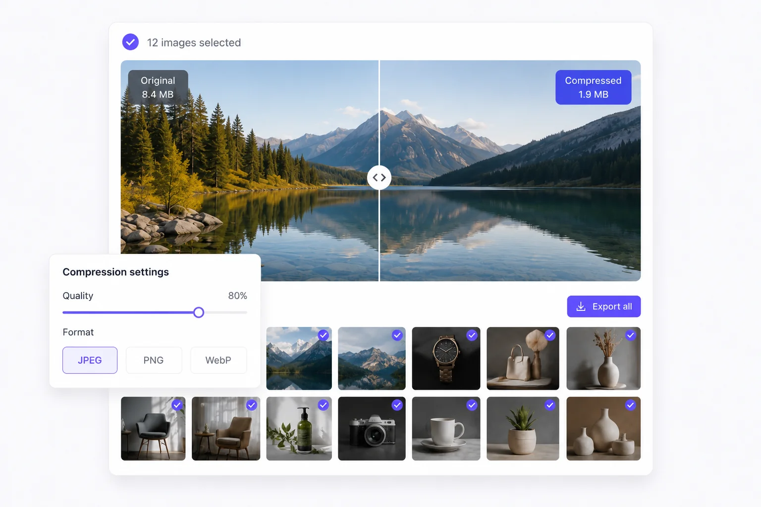 Shrink file weight without opening images one by one